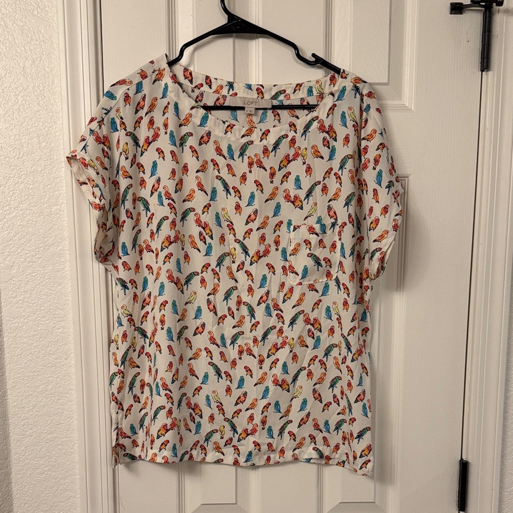 LOFT Multicolor Parrot Print Blouse
